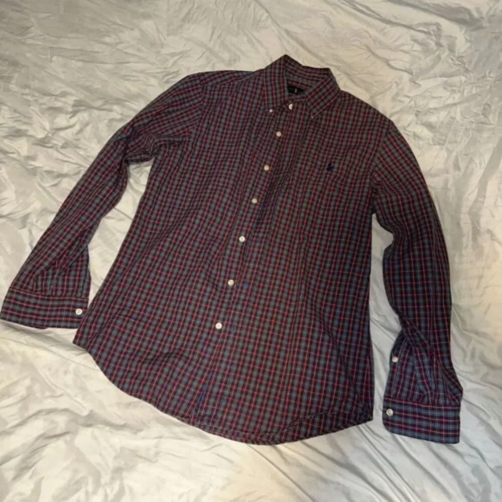 Ralph Lauren Button Down Shirt Adult Small Navy Red Plaid Long Sleeve Men‎